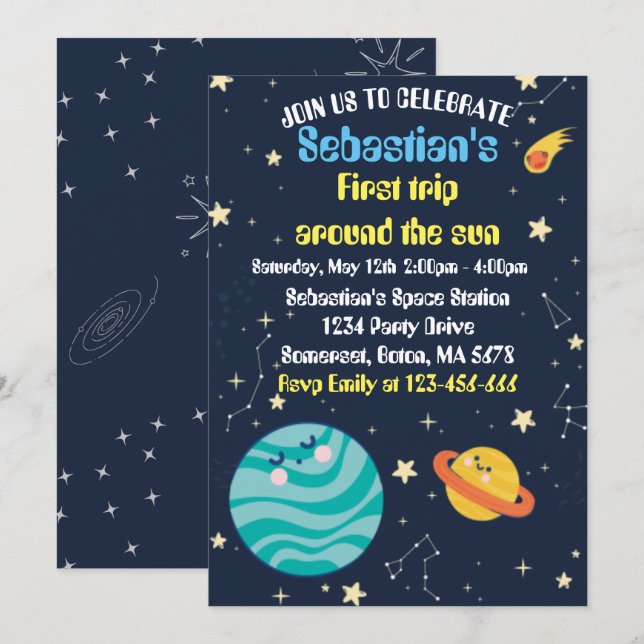 Convites A Primeira Viagem Do primeiro aniversario Espacial (Frente/Verso)