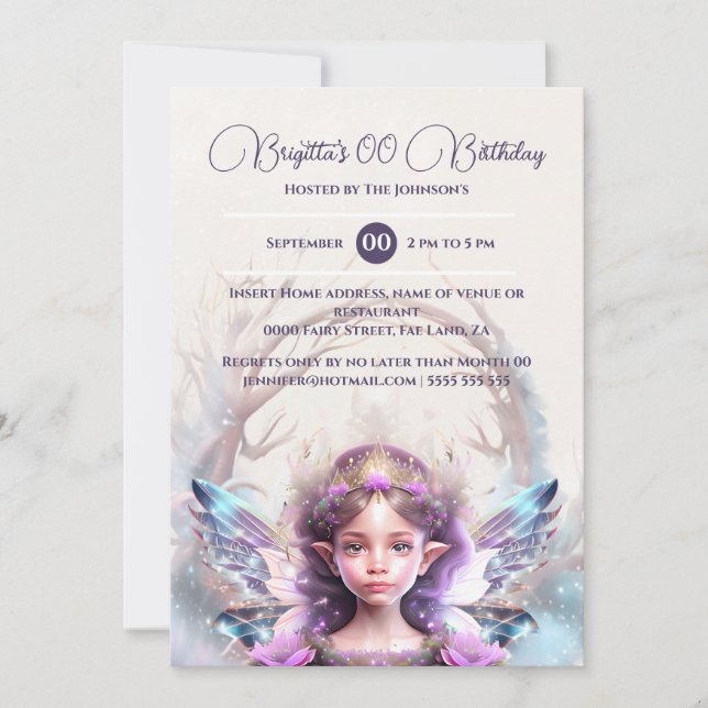 Convites A princesa da neve, fada rosa, mágica encantada in (Frente)