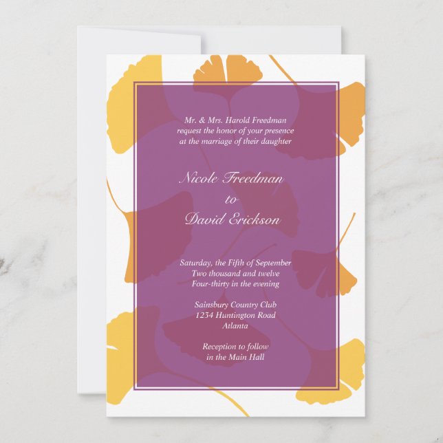 Convites A queda do ginkgo deixa o ouro roxo de casamento n (Frente)