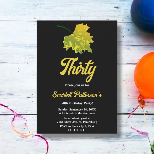 Convites A queda verde da aquarela deixa aniversário de 30  (Criador carregado)