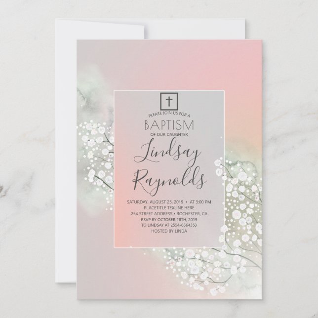 Convites A respiração do bebê Blush Floral Moças Rosa Batis (Frente)