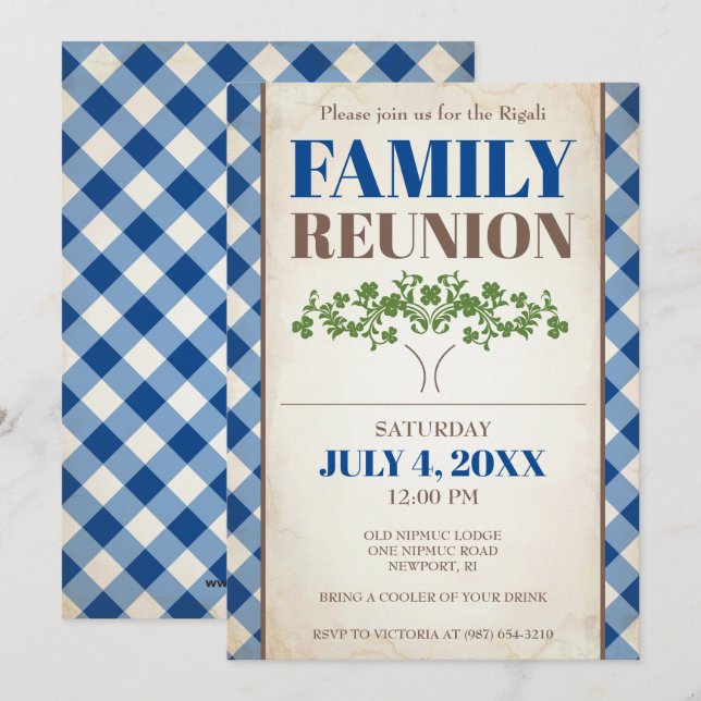 Convites A reunião de família convida, árvore, piquenique (Frente/Verso)