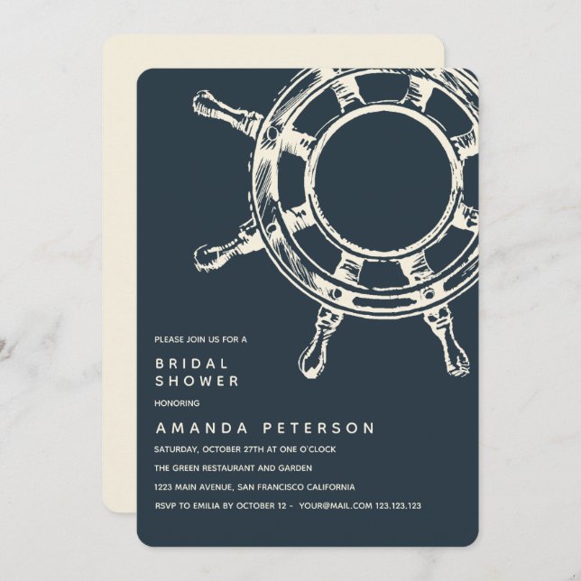 Convites A roda do navio | Chá de panela de casamento (Frente/Verso)