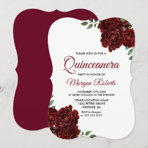Convites A rosa vermelha Quinceanera bonito de Borgonha