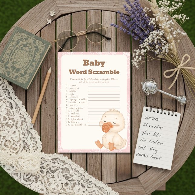 Convites A  Silly Goose  baby Baby Word Scramble Game card (A Silly Goose baby Baby Word Scramble Game card)