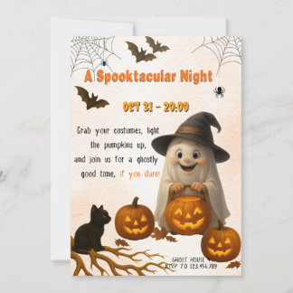 Convites A Spooktacular Night | Ghost & Pumpkin Halloween