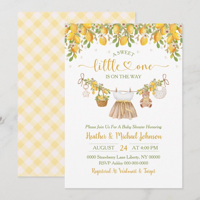 Convites A Sweet Little One Lemon Citrus Baby Shower (Frente/Verso)