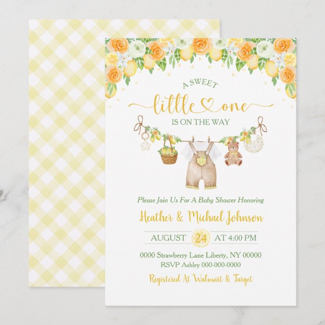 Convites A Sweet Little One Lemon Citrus Floral Baby Shower (Frente/Verso)