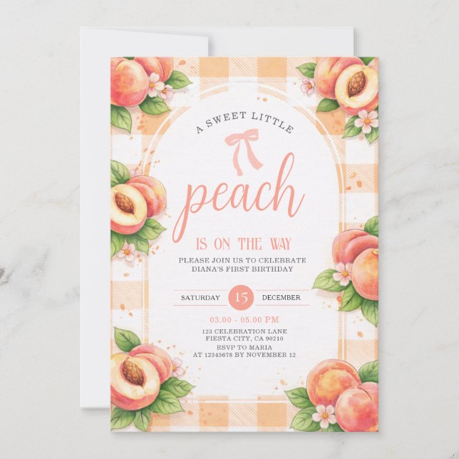 Convites A Sweet Little Peach Birthday Invitation (Frente)
