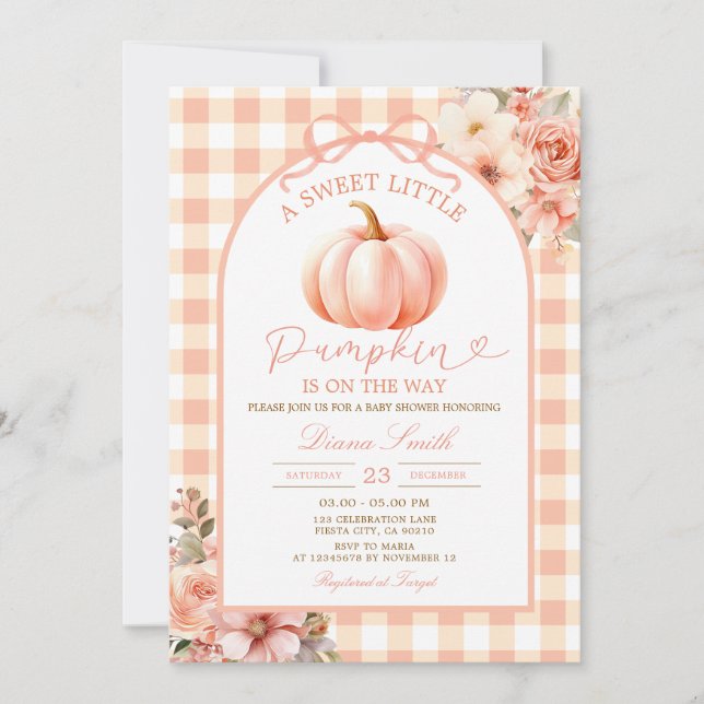 Convites A Sweet Little Pumpkin Baby Shower Fall Autumn (Frente)