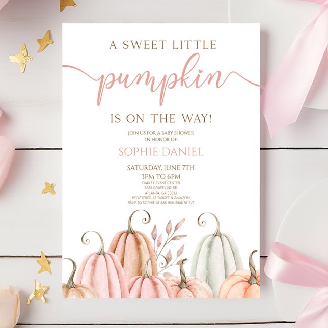 Convites A Sweet Little Pumpkin Pink Orange Baby Shower (Criador carregado)