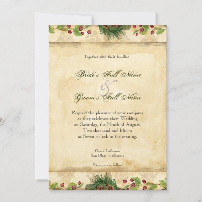 Convites A Terra Natal da Magnolia Wreath n Pine Boughs (Frente)