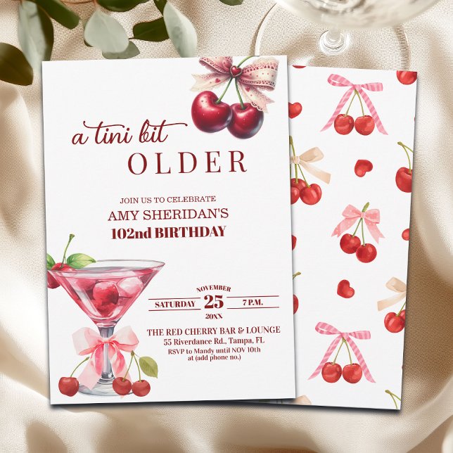 Convites A Tini Bit Older Cherry Martini 102nd Birthday (Criador carregado)