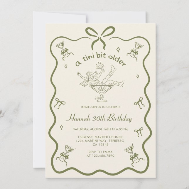 Convites A Tini Bit Older Espresso Martini Bow Birthday  (Frente)