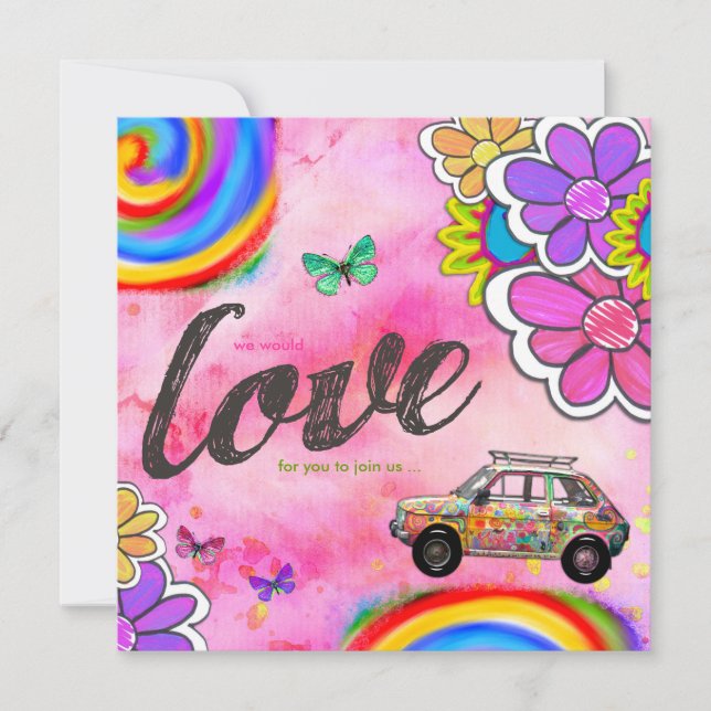 Convites A tintura do laço do hippy do GC | convida o rosa (Frente)