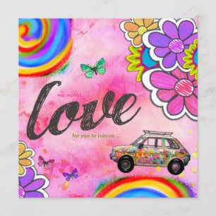 Convites A tintura do laço do hippy do GC   convida o rosa