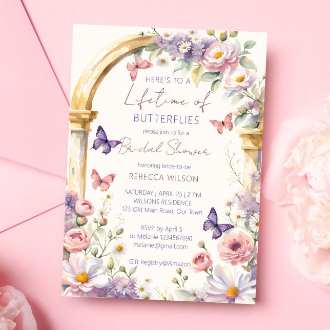 Convites A uma vida inteira de borboletas primavera chá de  (To a lifetime of butterflies spring summer garden bridal shower invitation template digital download)