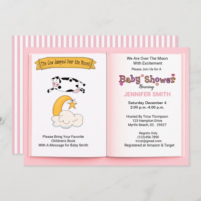 Convites A Vaca Saltou Sobre O Chá de fraldas Das Moon Girl (Frente/Verso)