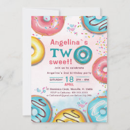 Convites A vibrant 2nd birthday invitation with donuts. 