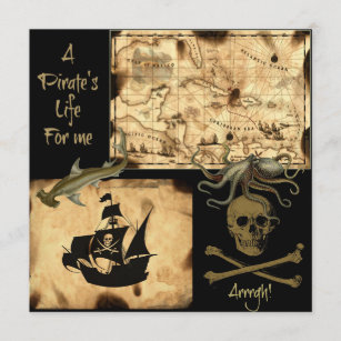 Convites A vida de um pirata para mim Caribe mapa do tesour
