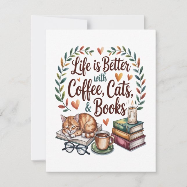 Convites A Vida é Melhor com Café Gatos Livros (Frente)