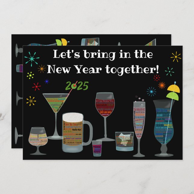 Convites À volta do mundo Cocktails Ano Novo (Frente/Verso)