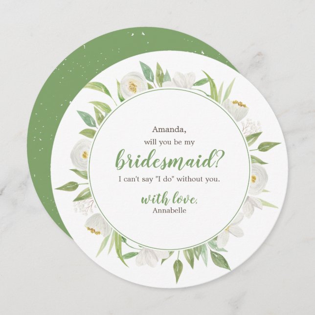 Convites A vontade floral branca & verde você seja minha (Frente/Verso)