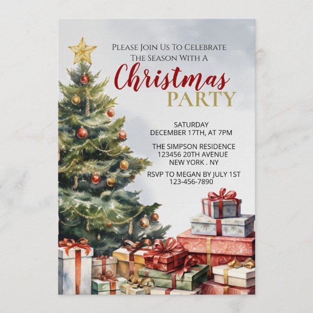 Convites A Warm and Festive Watercolor Christmas Invitation (Frente)