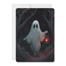 A white ghost holding a red lantern in a hamfores