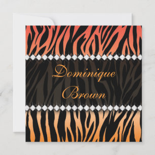 Convites A zebra Jeweled alaranjada e amarela elegante