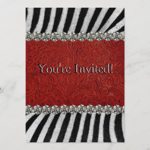 Convites A zebra listra o partido de couro vermelho dos