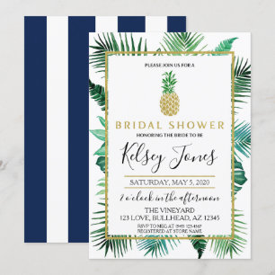 Convites Abacaxi de Folha Tropical Naval e listra branca