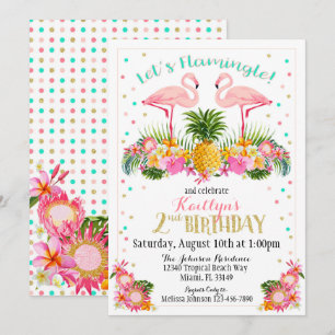 Convites Abacaxi do flamingo e aniversário floral tropical