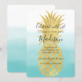 Convites Abacaxi Dourado Abacaxi Aqua Watercolor Ombre