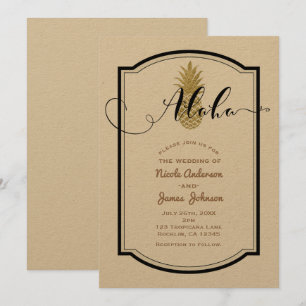 Convites Abacaxi Dourado & Abacaxi Rústico Preto Tropical