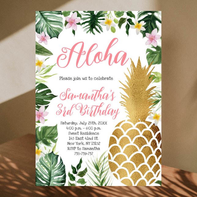 Convites Abacaxi Dourado de Aloha Tropical (Criador carregado)