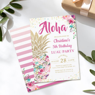 Convites Abacaxi Dourado Tropical Luau Aniversário