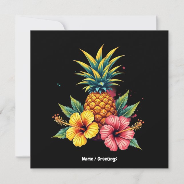 Convites Abacaxi e Hibiscus Floral Hawaii Summer Beach (Frente)