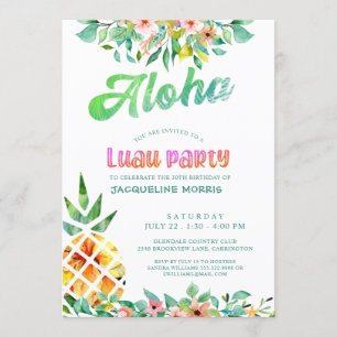 Convites Abacaxi Floral Luau aniversário de 30 anos