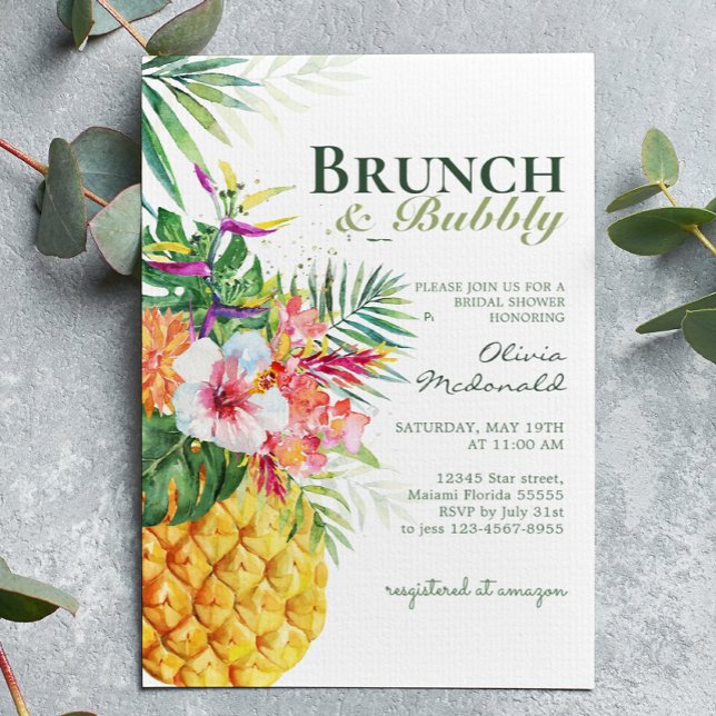 Convites Abacaxi Floral Tropical Brunch e Bubble (Criador carregado)