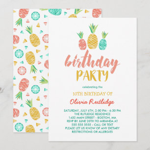 Convites Abacaxis - Festa de aniversário de Verão