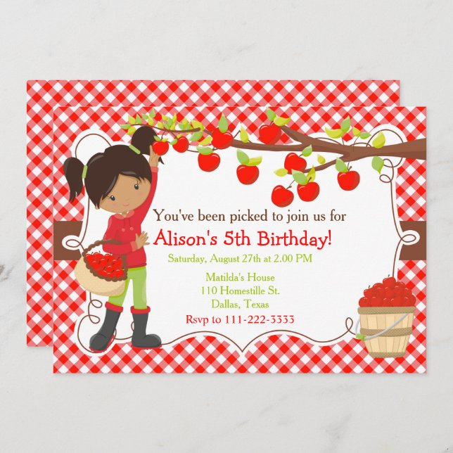 Convites Abaixo Autumn Apple Picando Afro-Americano (Frente/Verso)