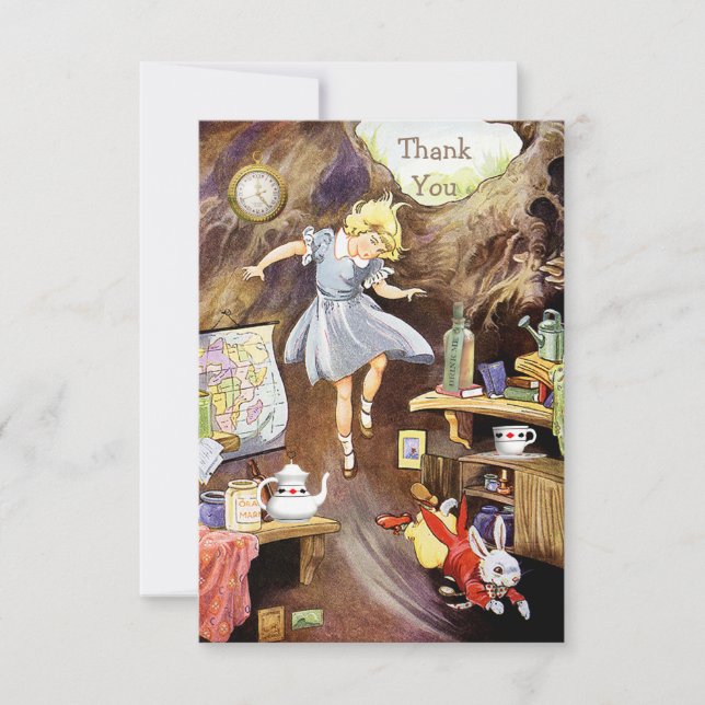 Convites Abaixo o buraco do coelho Obrigado Chá de fraldas (Frente)