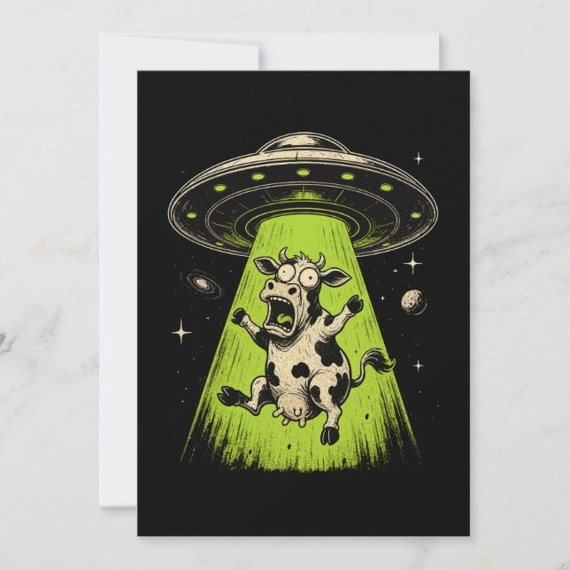 Convites Abdução de Vaca Alienígena Weirdcore Surreal (Frente)
