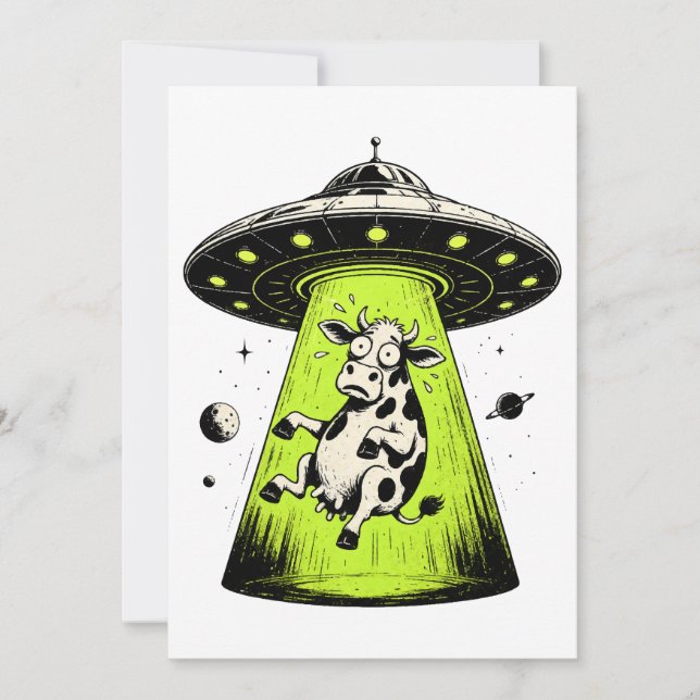 Convites Abdução de Vaca Alienígena Weirdcore Surreal (Frente)