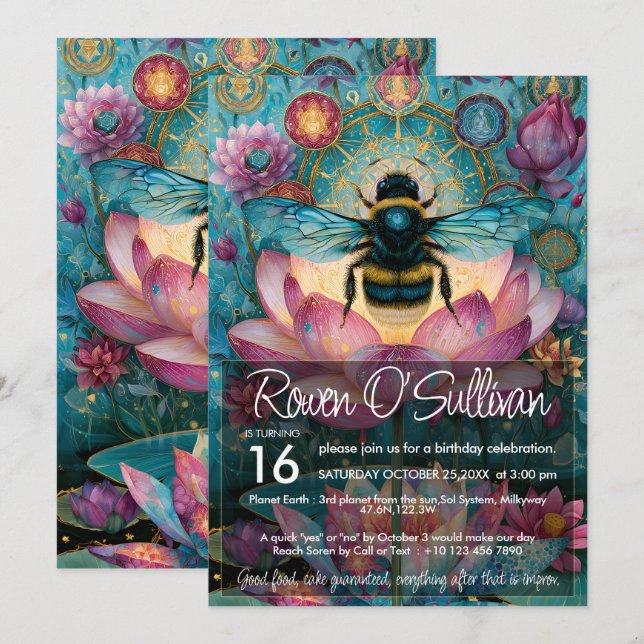 Convites Abeja | Design Colorido de Amante de Animais (Frente/Verso)