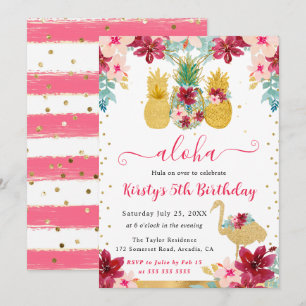Convites Abejas e Flamingos Rosa e Dourado Aniversário Infa
