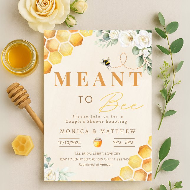 Convites Abelha com Casal de abelhas Chá (Bee Meant to Bee Couples Shower Coed Bridal Invitation)