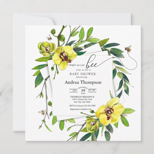 Convites Abelha Mel | Abelhas | Chá de fraldas de orquídeas (Frente)