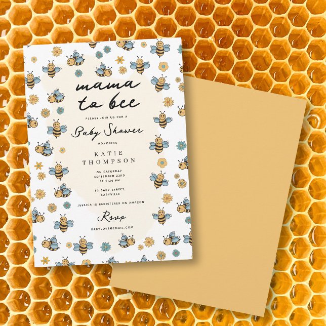 Convites Abelhas Bonitas E Flores Selvagens Mamãe Para Ser  (Cute Bee & Wildflowers Mama To Be Baby Shower Invitation)
